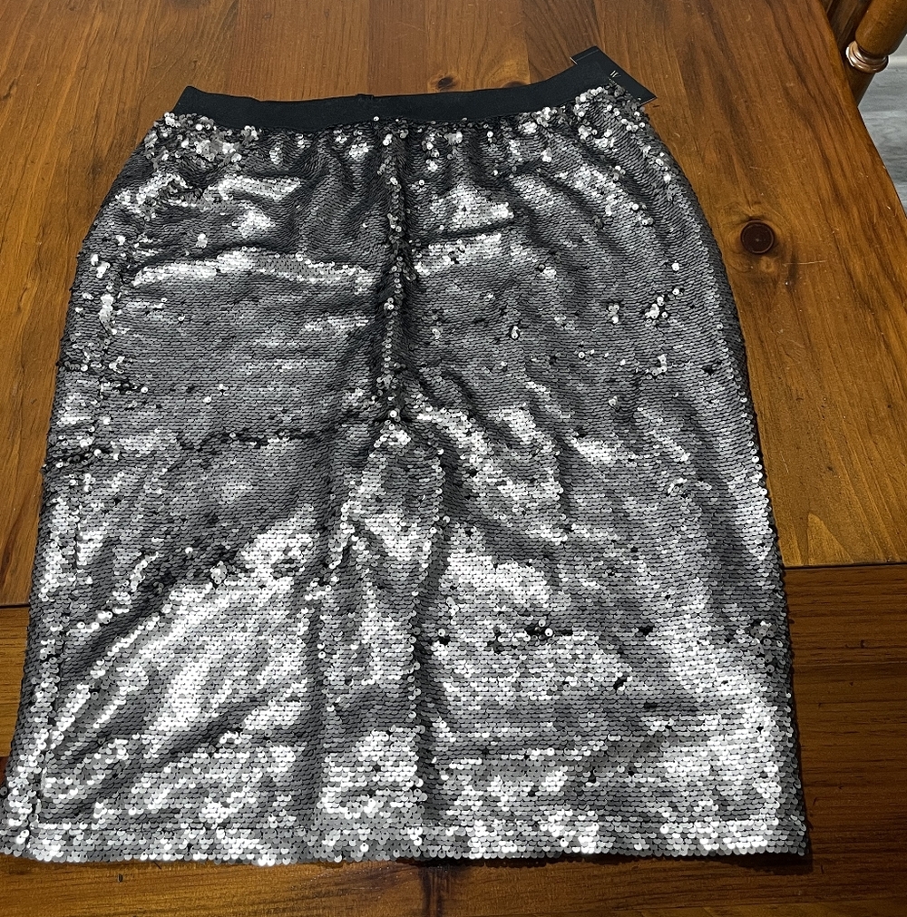 Nwt Worthington Womens Grey Silver Black Metallic Sequin Pull On Midi Skirt L - Picture 1 of 4